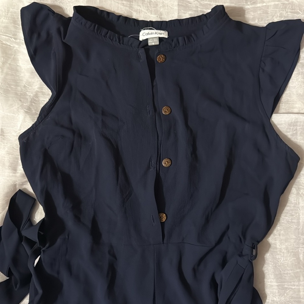Calvin Klein Navy Dress with Button Detail NEW long pants Romper Size 12